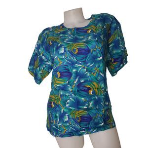 Significance Short Sleeve Blue Blouse Dress Top Tropical Fish Womens Size 8